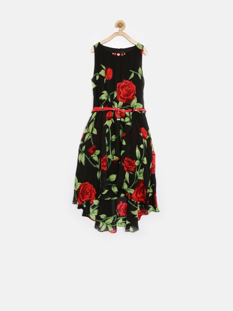

Tiny Girl Black Floral Print High-Low Fit & Flare Dress