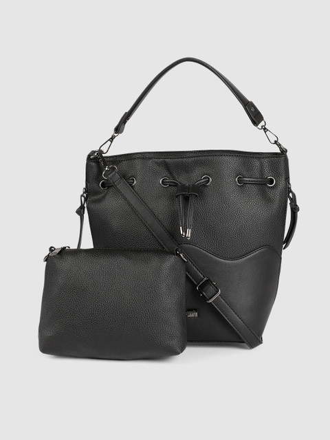 

DressBerry Black Textured Handheld Bag with Pouch