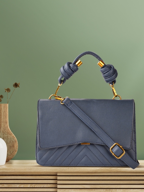 

DressBerry Women Navy Blue Quilted Structured Satchel