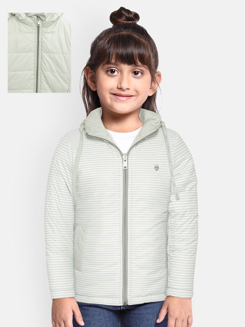 

Okane Girls Green & White Solid Hooded Reversible Padded Jacket