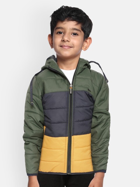 

Okane Boys Olive Green & Navy Colourblocked Hooded Padded Jacket