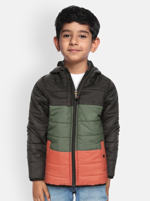 

Okane Boys Black & Olive Green Colourblocked Hooded Padded Jacket