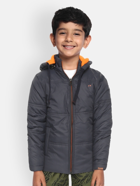 

Okane Boys Navy Blue Solid Padded Jacket with Detachable Hood