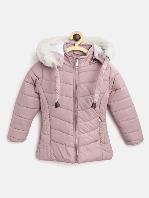 

Okane Girls Mauve Solid Faux Fur Trimmed Parka Jacket with Detachable Hood