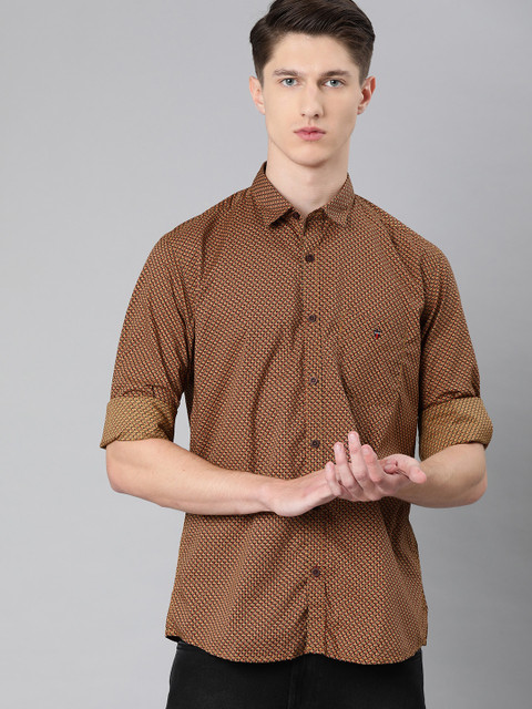 

Louis Philippe Sport Men Khaki & Brown Slim Fit Printed Casual Shirt