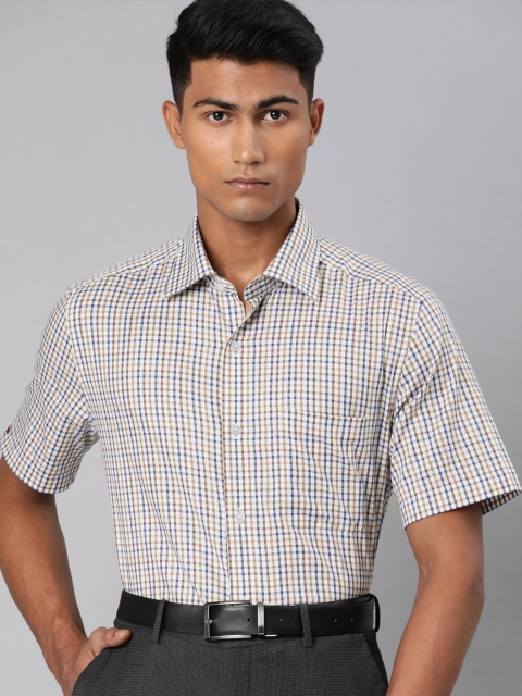 

Louis Philippe Men Grey & Brown Regular Fit Checked Formal Shirt