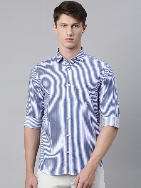 

Louis Philippe Sport Men White & Blue Super Slim Fit Striped Casual Shirt