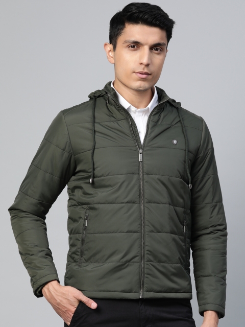 

Louis Philippe Men Olive Green Solid Hooded Padded Jacket