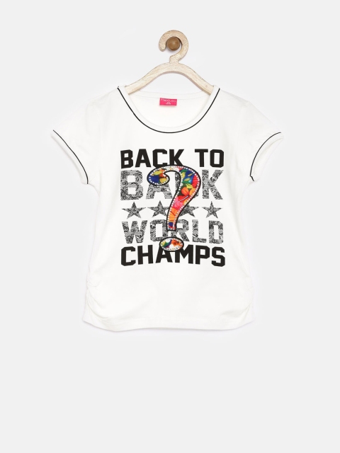 

Tiny Girl White Embellished Printed Top