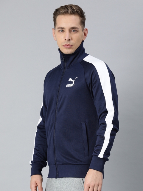 

Puma Men Navy Blue Printed Iconic T7 Open Front Jacket