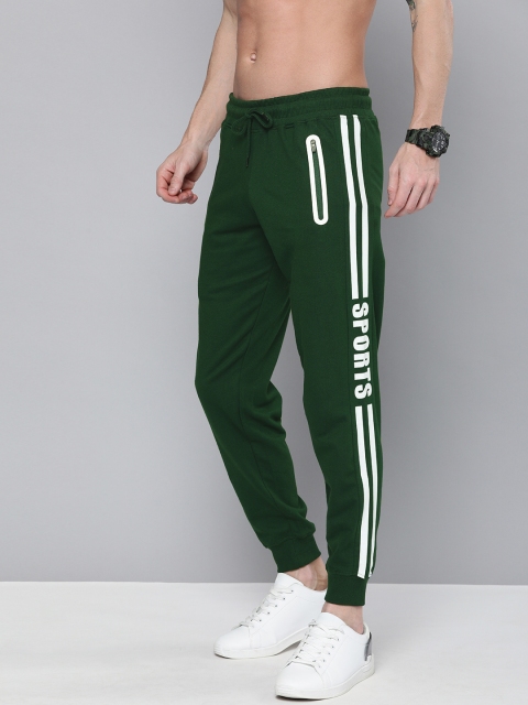 

HERE&NOW Men Teal Green Solid Regular Fit Joggers With Side Stripes