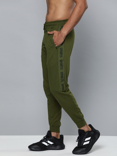 

HERE&NOW Men Olive Green Straight Fit Solid Joggers with Side Taping