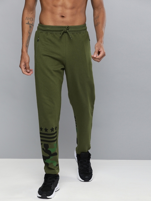 

HERE&NOW Men Olive Green Printed Straight Fit Track Pants