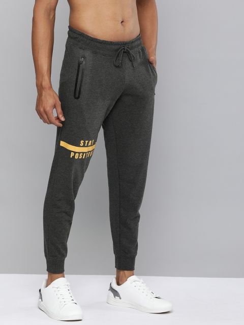 

HERE&NOW Men Charcoal Grey Solid Straight Fit Joggers with Printed Detail