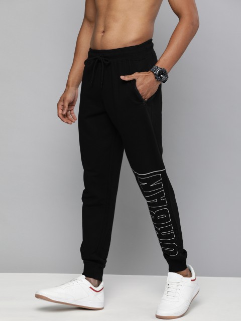 

HERE&NOW Men Black Solid Pure Cotton Joggers with Printed Detail