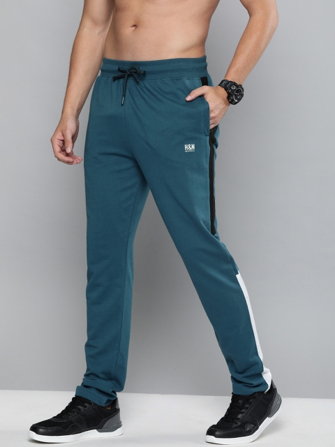

HERE&NOW Men Teal Blue Straight Fit Solid Track Pants with Side Stripes