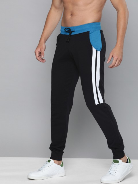 

HERE&NOW Men's Navy Blue Solid Track Pants with Side Stripes