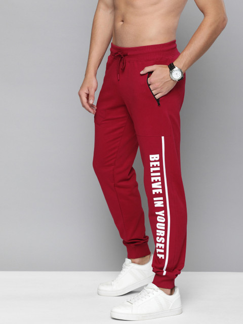 

HERE&NOW Men Red Solid Joggers with Printed Detail