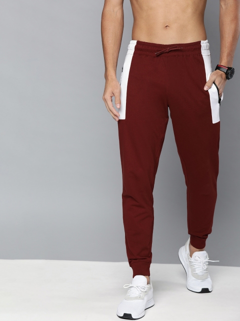 

HERE&NOW Men Maroon & White Colourblocked Joggers