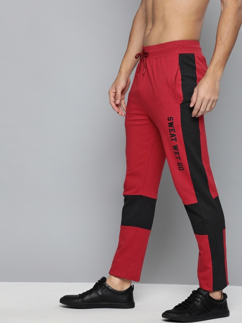 

HERE&NOW Men's Maroon and Black Colourblocked Track Pants