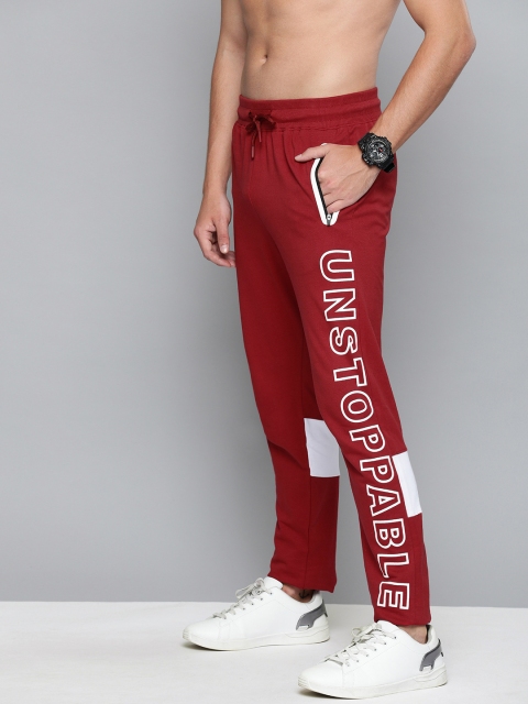 

HERE&NOW Men's Maroon and White Printed Track Pants