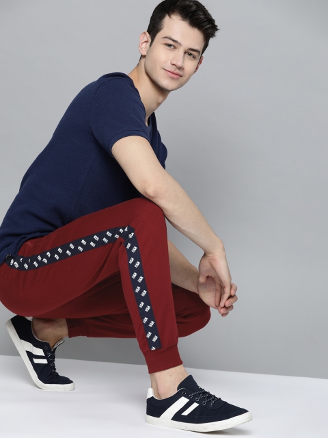 

HERE&NOW Men Maroon Solid Straight Fit Track Pants With Side Stripe