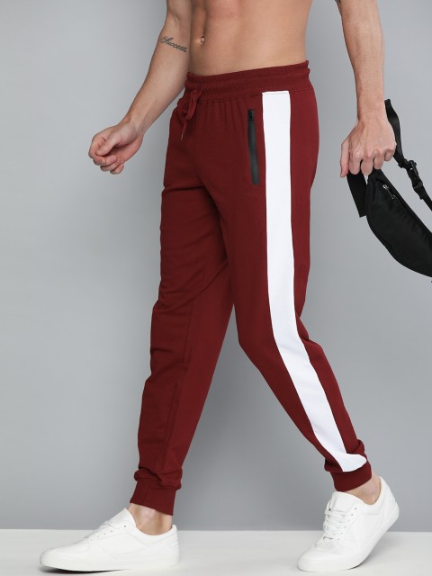 

HERE&NOW Men Maroon Solid Joggers with Side Stripes