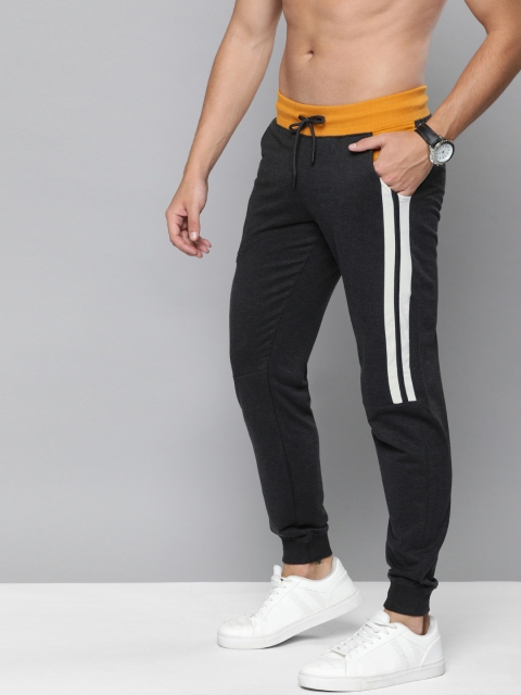 

HERE&NOW Men Charcoal Grey Solid Joggers with Striped Detail