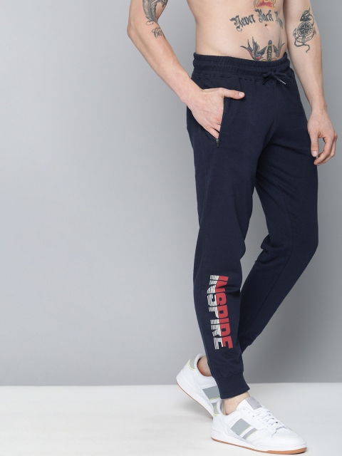 

HERE&NOW Men Navy Blue Typography Printed Jogger Pants