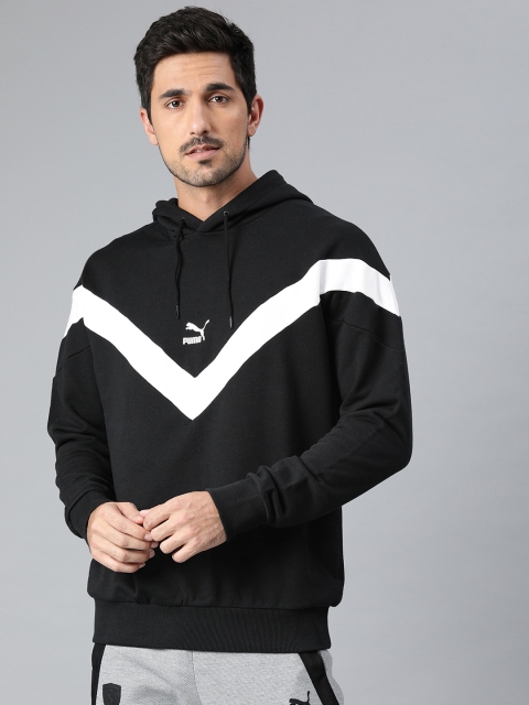 

Puma Men Black & White Striped Iconic MCS Hoody Sweatshirt