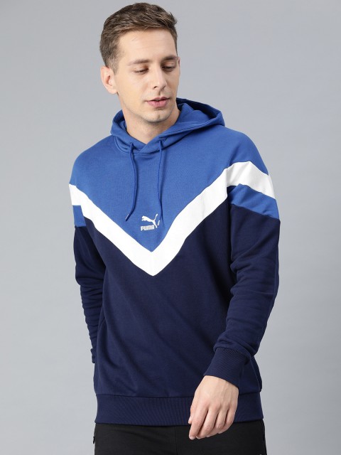 

Puma Men Navy Blue & White Colourblocked Iconic MCS Hoody TR Sweatshirt