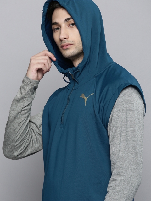 

Puma Men Teal Blue Tech Fleece 1 4 Zip Hooded Sweatshirt