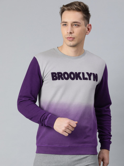 

Puma Men Grey & Purple Printed Logo Crew Sweatshirt