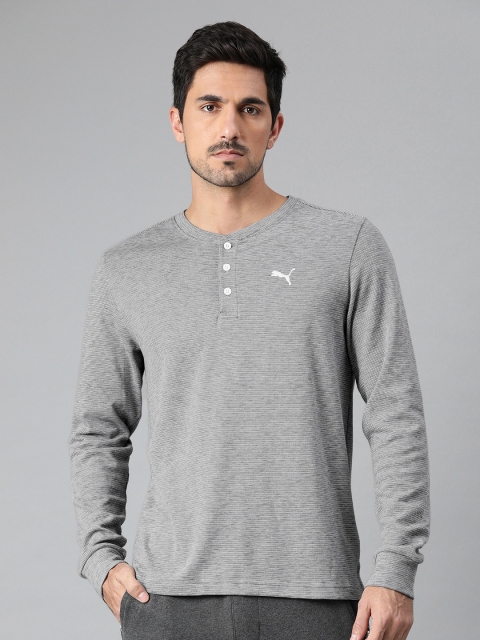 

Puma Men Grey Melange Self Design Henley LS Crew Pullover Sweatshirt