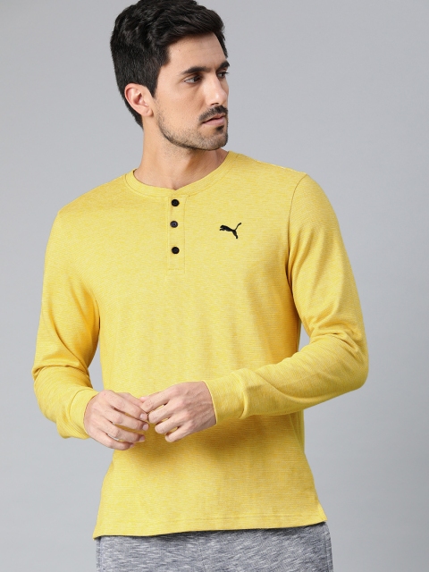 

Puma Men Yellow Self-Striped Henley Neck T-shirt
