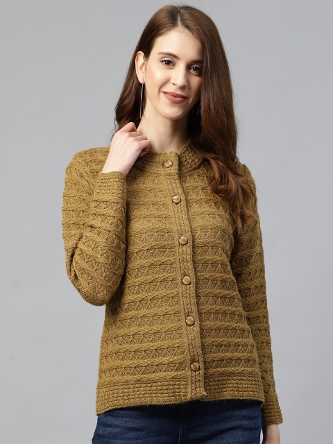 

Cayman Women Camel Brown Self Design Woollen Cardigan