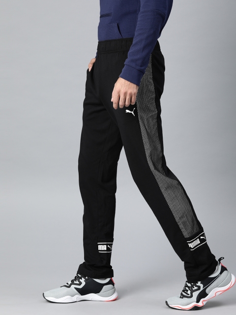 

Puma Men Black Solid Straight Fit Mesh Sweat Track Pants with Printed Detail