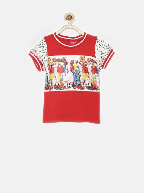 

Tiny Girl Red & White Embellished Printed Top