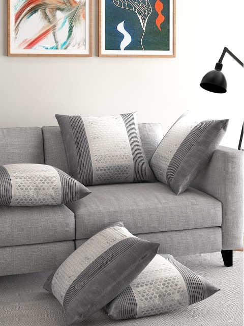 

ANS Grey Set of 5 Brocade 16'' x 16'' Square Cushion Covers