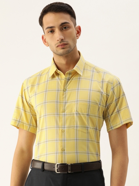 

Hancock Men Yellow & White Slim Fit Checked Formal Shirt