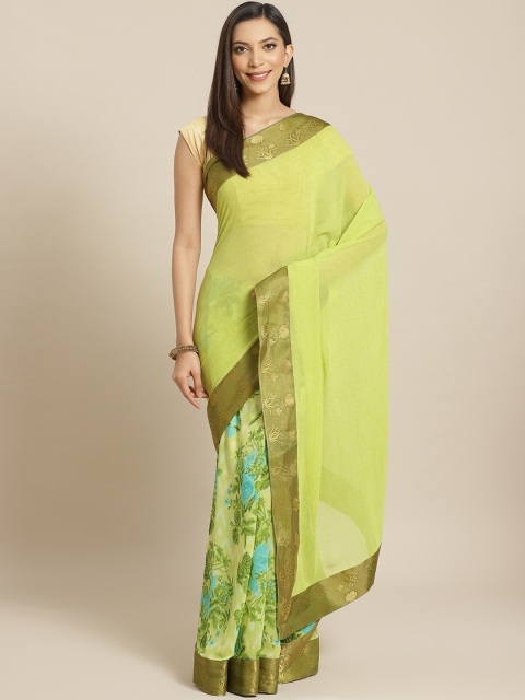 

Vipul Lime Green & Blue Printed Half & Half Saree