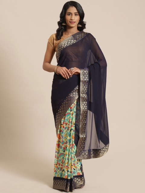 

Vipul Navy Blue & Green Solid Half & Half Saree