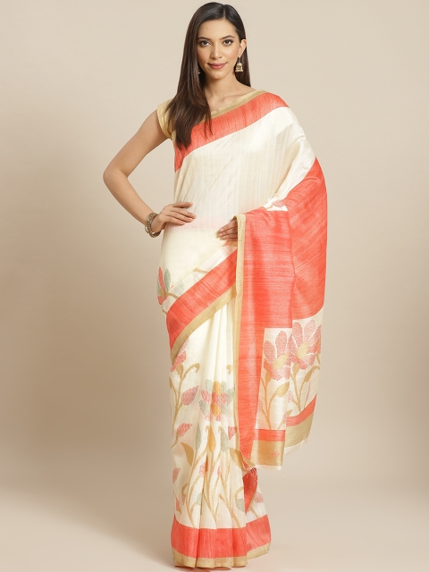 

Vipul Off-White & Peach-Coloured Floral Print Saree