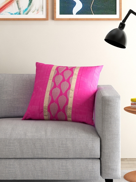 

ANS Pink Single Brocade 16'' x 16'' Square Cushion Cover