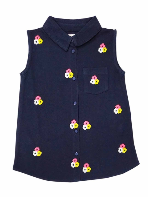

Cherry Crumble Girls Navy Blue & Pink Embroidered Shirt Style Top