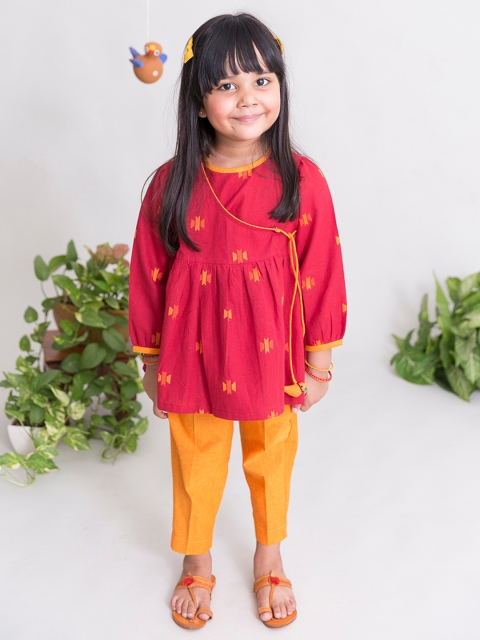 

Tiber Taber Girls Maroon & Mustard Embroidered Kurti with Pyjamas