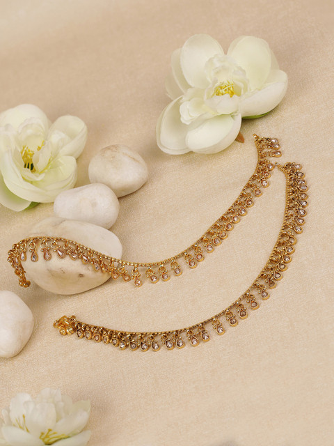

Priyaasi Set of 2 Gold-Plated Kundan Studded Handcrafted Anklets