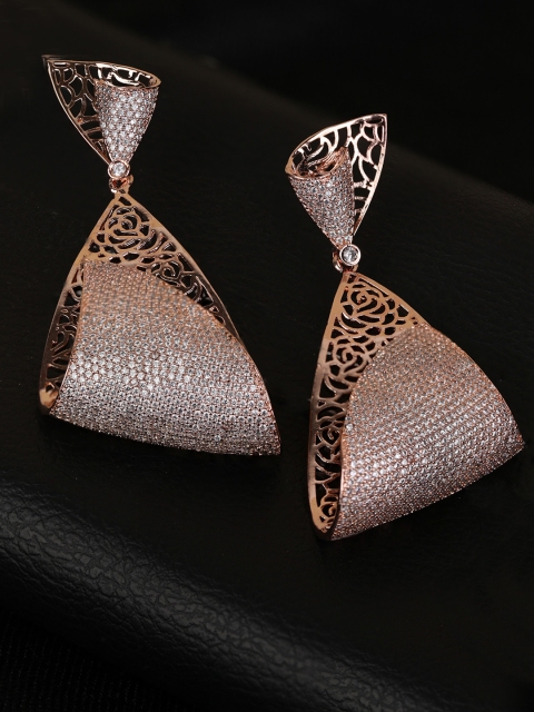 

Priyaasi Rose Gold-Plated American Diamond-Studded Handcrafted Contemporary Drop Earrings