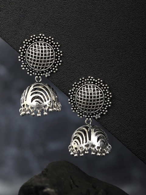 

Priyaasi Silver-Plated Oxidised Handcrafted Dome Shaped Jhumkas