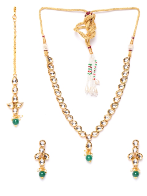 

Priyaasi Women Gold-Plated Green Kundan Studded beaded Jewellery Set